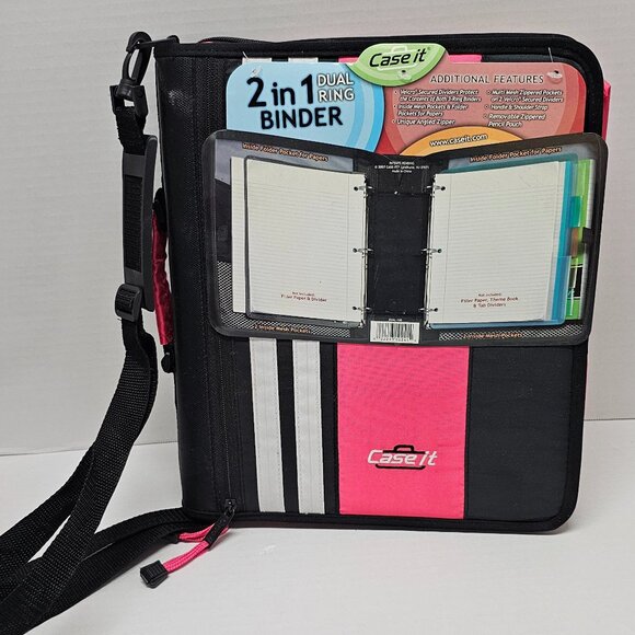 New Case It 2 in1 Dual 3 Ring Binder Dividers Mesh Pockets Folder Shoulder Strap - Picture 1 of 16